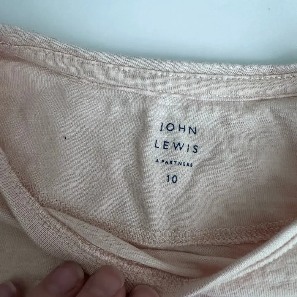 John Lewis Pink Eyelet Short Sleeve T-Shirt - Size 10